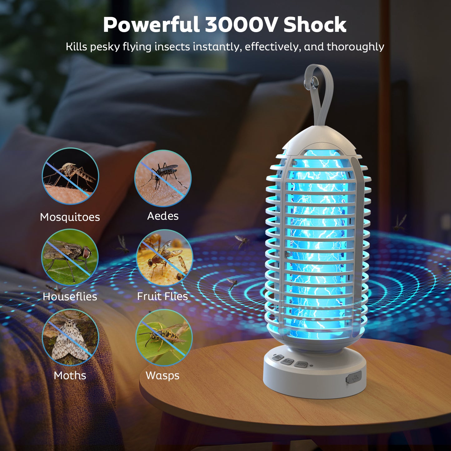 OnBeam Bug Zapper Outdoor, Mosquito Zapper Indoor Electric Fly Zapper Rechargeable Mosquito Killer with Color Changing LED Lights, Auto On/Off, 4000mAh Fly Trap for Home Backyard, Patio, Camping