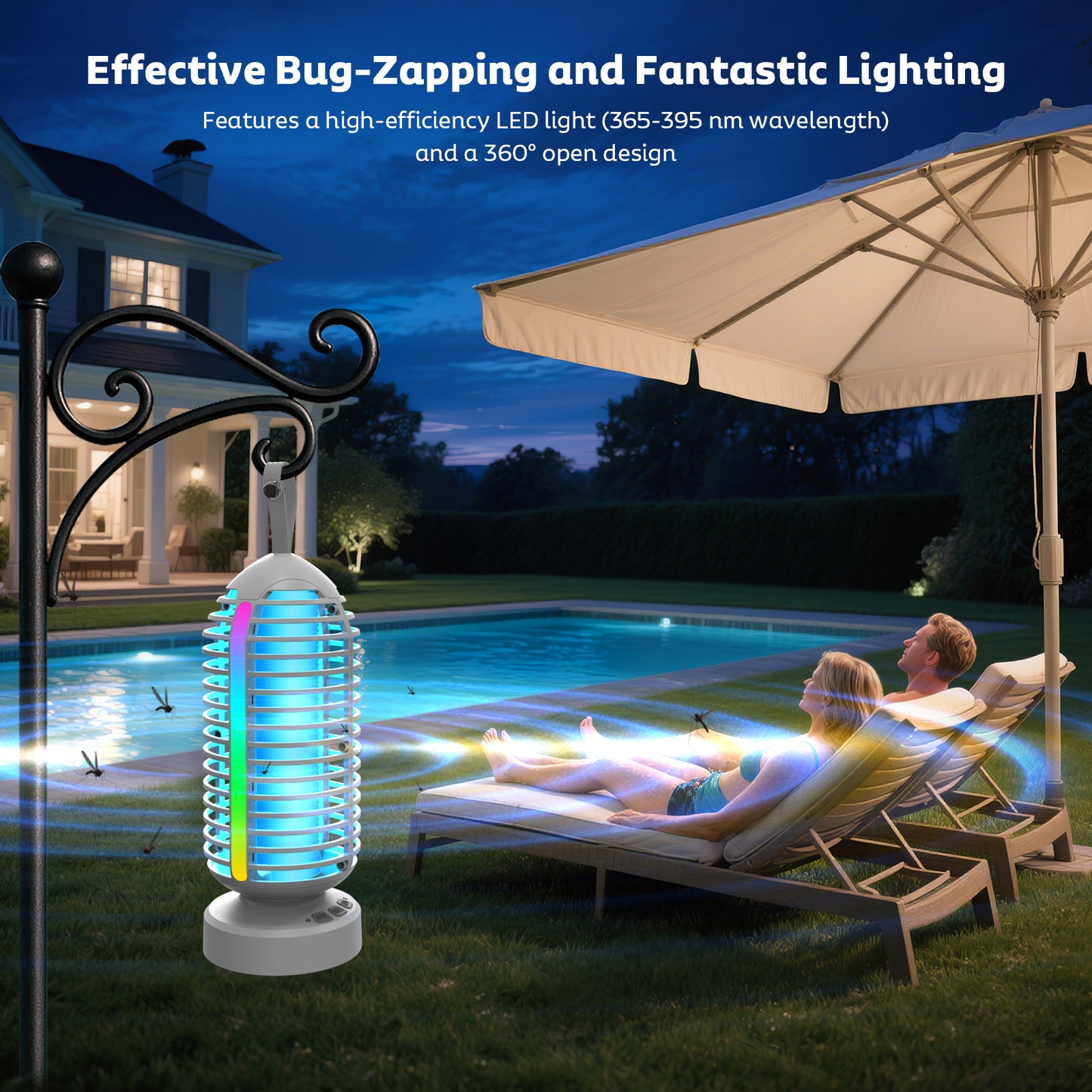 OnBeam Bug Zapper Outdoor, Mosquito Zapper Indoor Electric Fly Zapper Rechargeable Mosquito Killer with Color Changing LED Lights, Auto On/Off, 4000mAh Fly Trap for Home Backyard, Patio, Camping