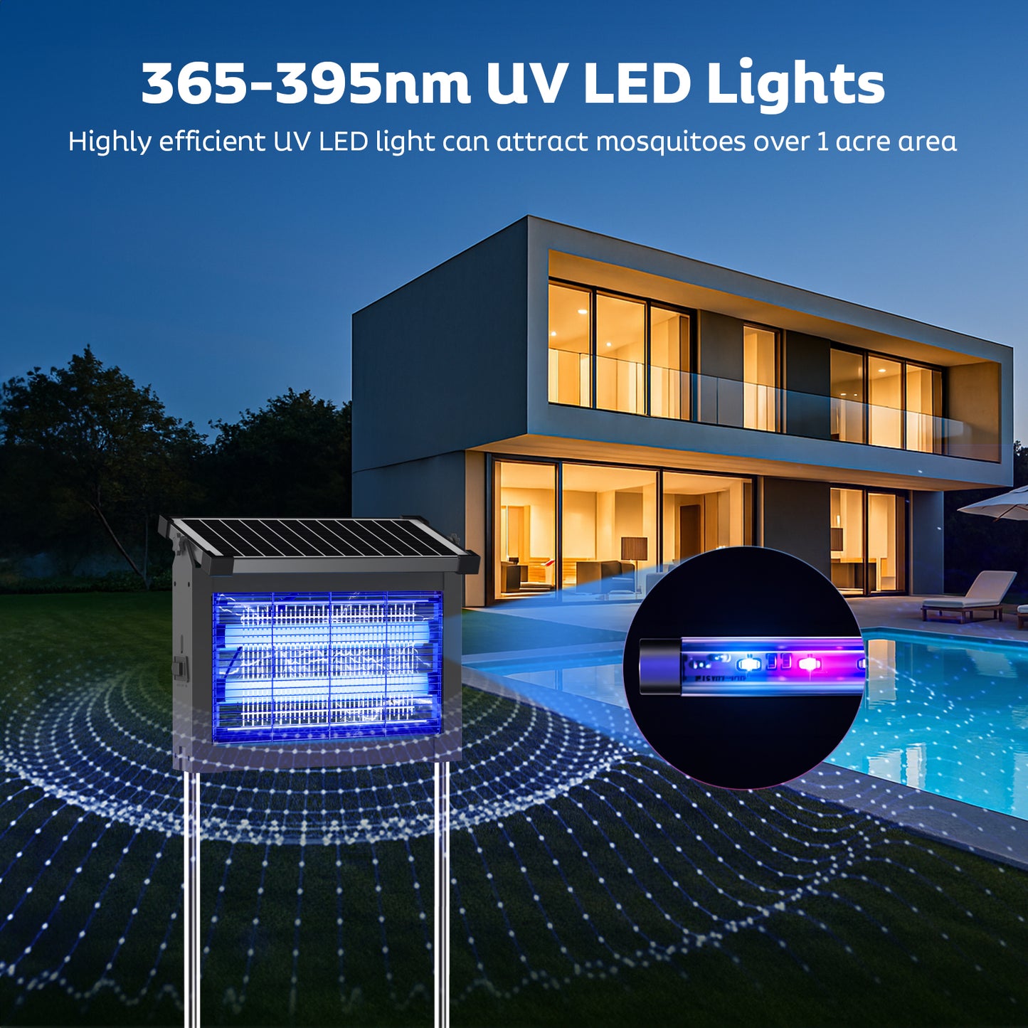 OnBeam Solar Bug Zapper Outdoor, Mosquito Zapper Waterproof Electric Fly Zapper Rechargeable Mosquito Killer Lamp with 10W Solar Panel, 4500V Cordless Fly Trap for Backyard, Patio, Garden, RV, Camping