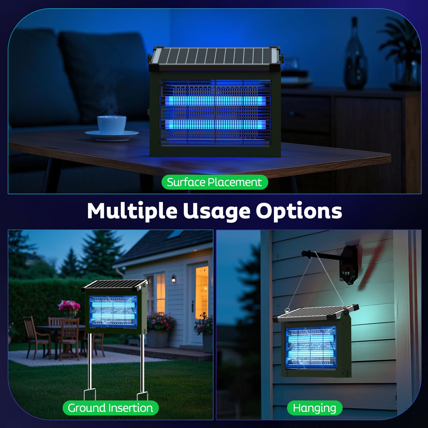 OnBeam Solar Bug Zapper Outdoor, Mosquito Zapper Waterproof Electric Fly Zapper Rechargeable Mosquito Killer Lamp with 10W Solar Panel, 4500V Cordless Fly Trap for Backyard, Patio, Garden, RV, Camping