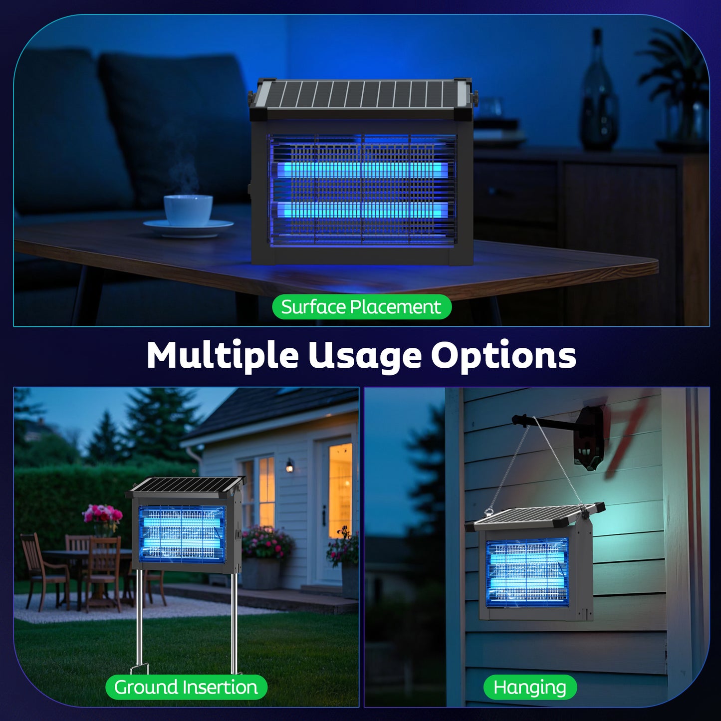OnBeam Solar Bug Zapper Outdoor, Mosquito Zapper Waterproof Electric Fly Zapper Rechargeable Mosquito Killer Lamp with 10W Solar Panel, 4500V Cordless Fly Trap for Backyard, Patio, Garden, RV, Camping