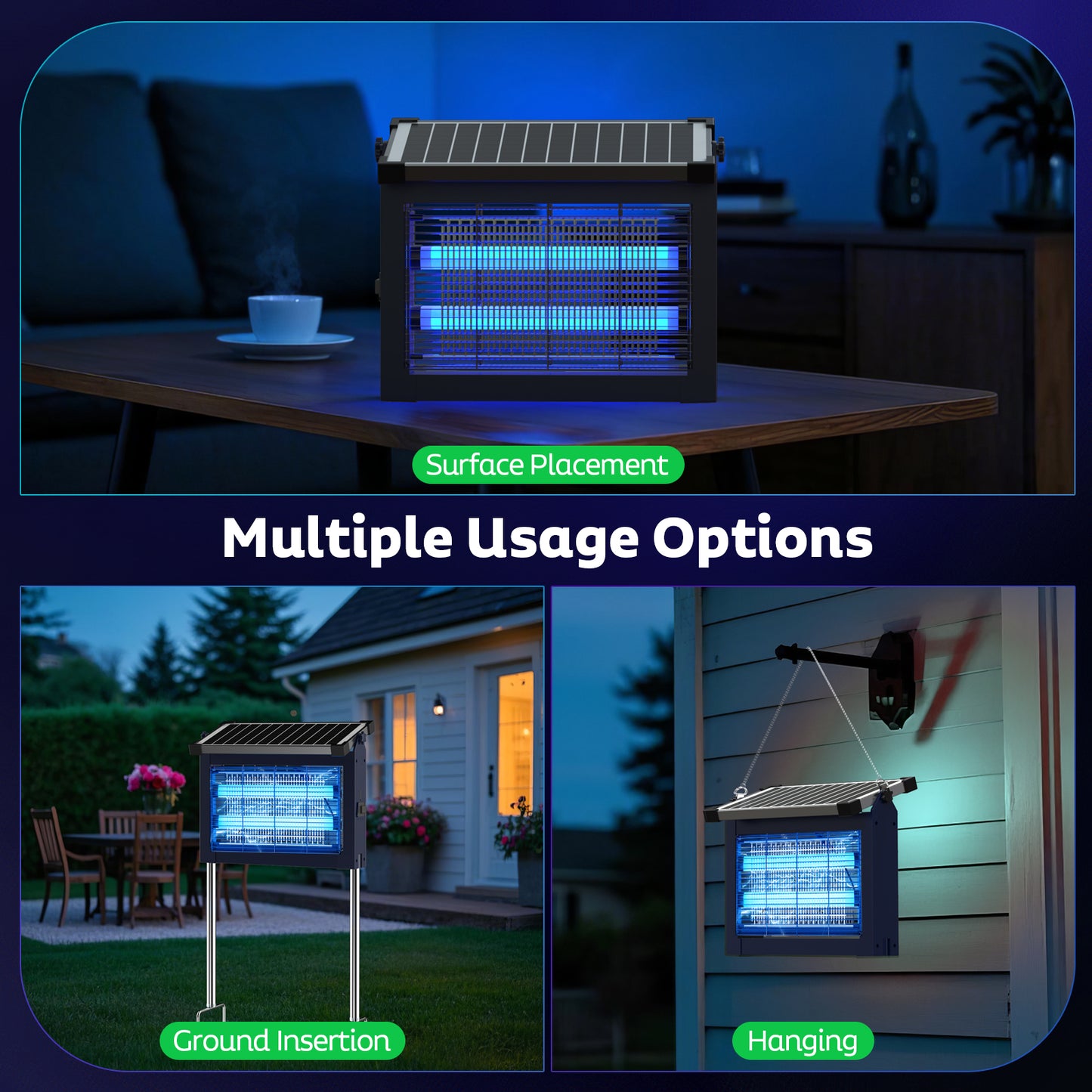 OnBeam Solar Bug Zapper Outdoor, Mosquito Zapper Waterproof Electric Fly Zapper Rechargeable Mosquito Killer Lamp with 10W Solar Panel, 4500V Cordless Fly Trap for Backyard, Patio, Garden, RV, Camping