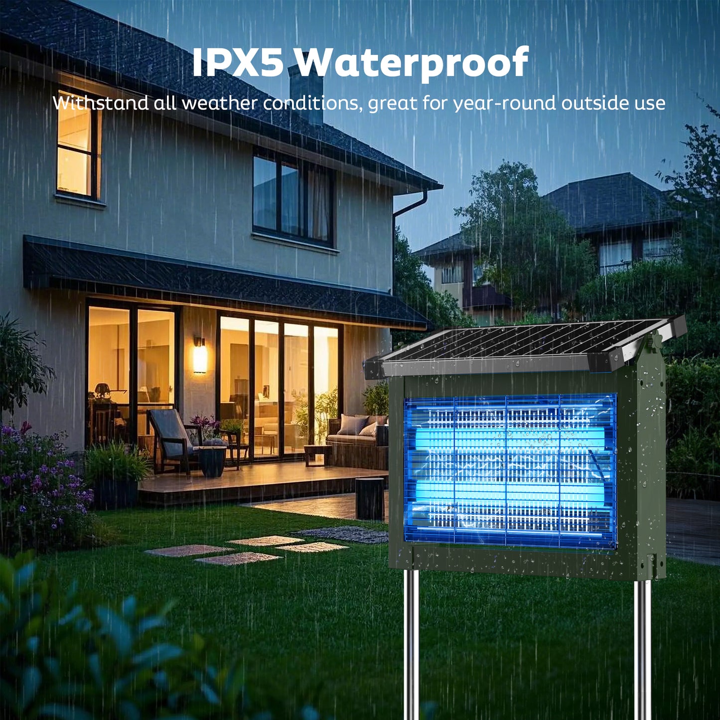 OnBeam Solar Bug Zapper Outdoor, Mosquito Zapper Waterproof Electric Fly Zapper Rechargeable Mosquito Killer Lamp with 10W Solar Panel, 4500V Cordless Fly Trap for Backyard, Patio, Garden, RV, Camping