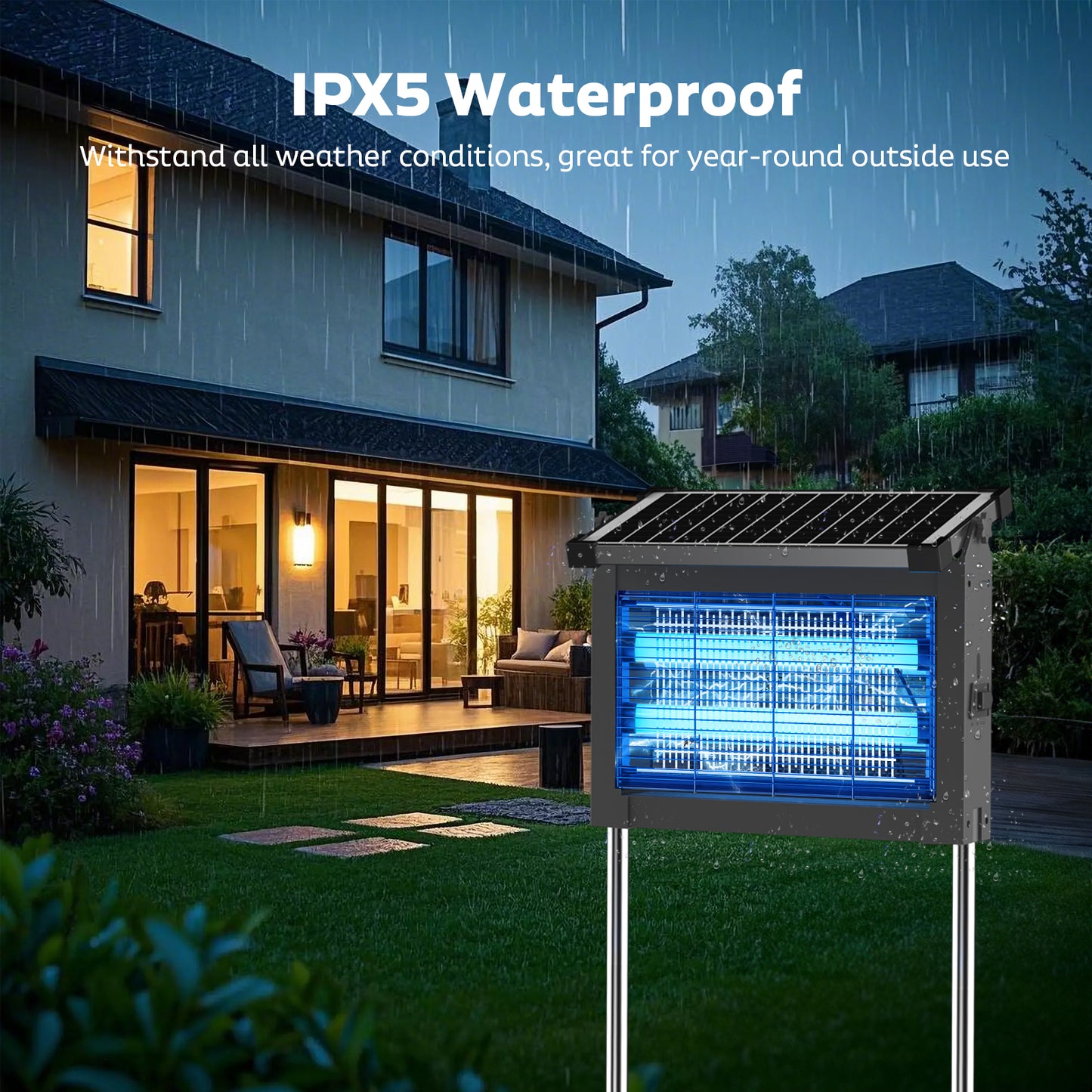 OnBeam Solar Bug Zapper Outdoor, Mosquito Zapper Waterproof Electric Fly Zapper Rechargeable Mosquito Killer Lamp with 10W Solar Panel, 4500V Cordless Fly Trap for Backyard, Patio, Garden, RV, Camping