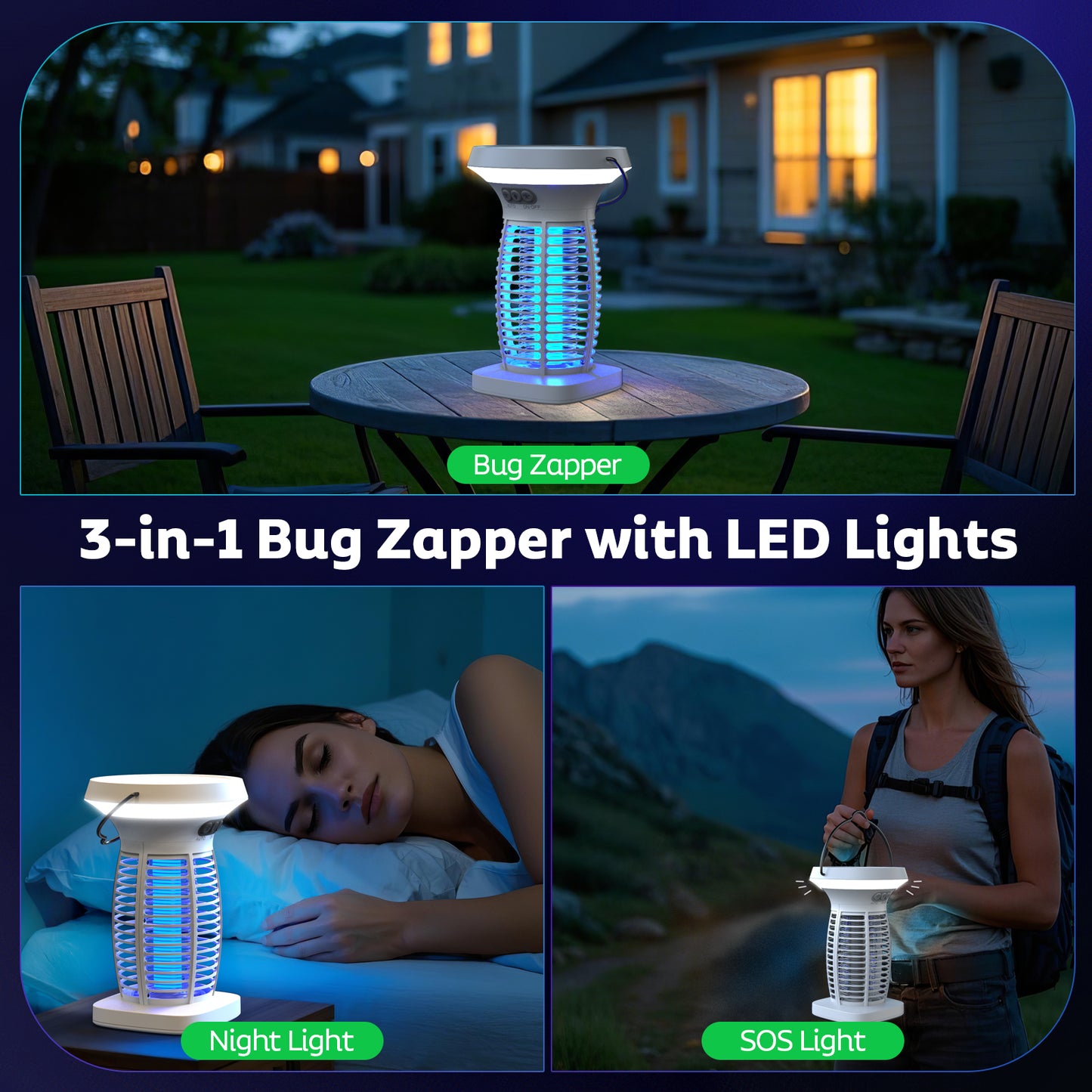 Solar Bug Zapper Outdoor, Mosquito Zapper Outdoor Waterproof Electric Fly Zapper Rechargeable Mosquito Killer with Solar Panel, 4200V Fly Trap Indoor for Home Backyard, Patio, Garden, Camping