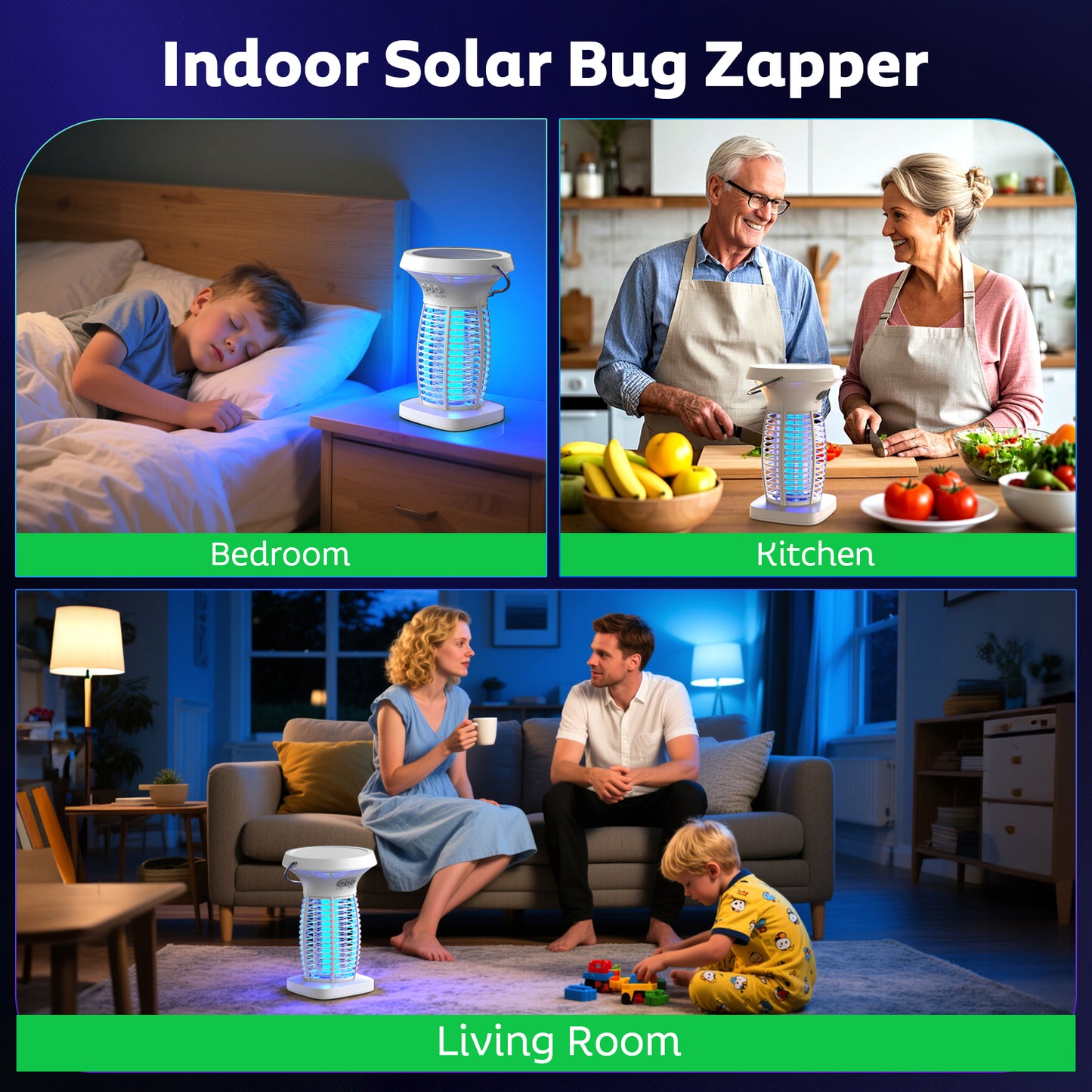 Solar Bug Zapper Outdoor, Mosquito Zapper Outdoor Waterproof Electric Fly Zapper Rechargeable Mosquito Killer with Solar Panel, 4200V Fly Trap Indoor for Home Backyard, Patio, Garden, Camping
