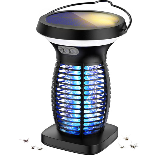 Solar Bug Zapper Outdoor, Mosquito Zapper Outdoor Waterproof Electric Fly Zapper Rechargeable Mosquito Killer with Solar Panel, 4200V Fly Trap Indoor for Home Backyard, Patio, Garden, Camping