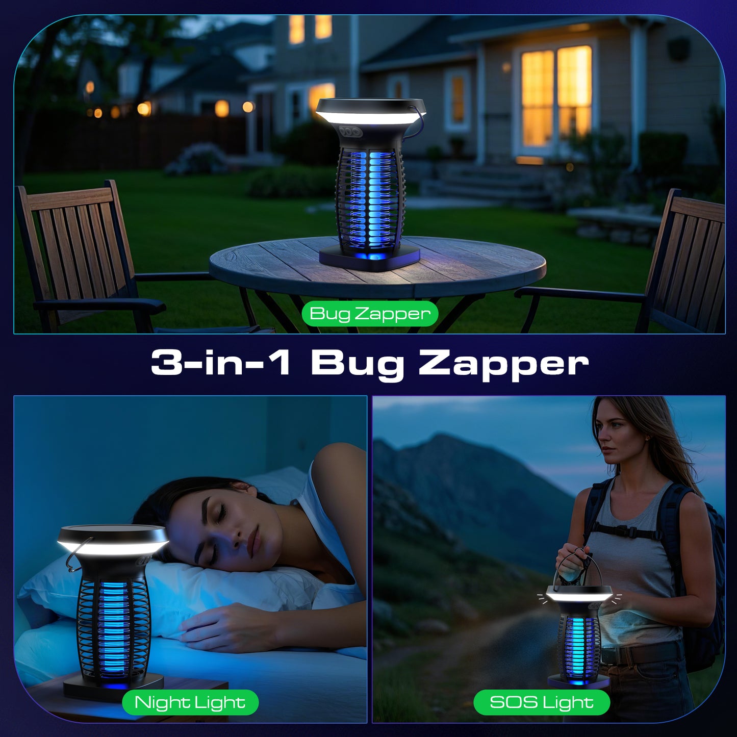 Solar Bug Zapper Outdoor, Mosquito Zapper Outdoor Waterproof Electric Fly Zapper Rechargeable Mosquito Killer with Solar Panel, 4200V Fly Trap Indoor for Home Backyard, Patio, Garden, Camping