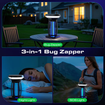 Solar Bug Zapper Outdoor, Mosquito Zapper Outdoor Waterproof Electric Fly Zapper Rechargeable Mosquito Killer with Solar Panel, 4200V Fly Trap Indoor for Home Backyard, Patio, Garden, Camping