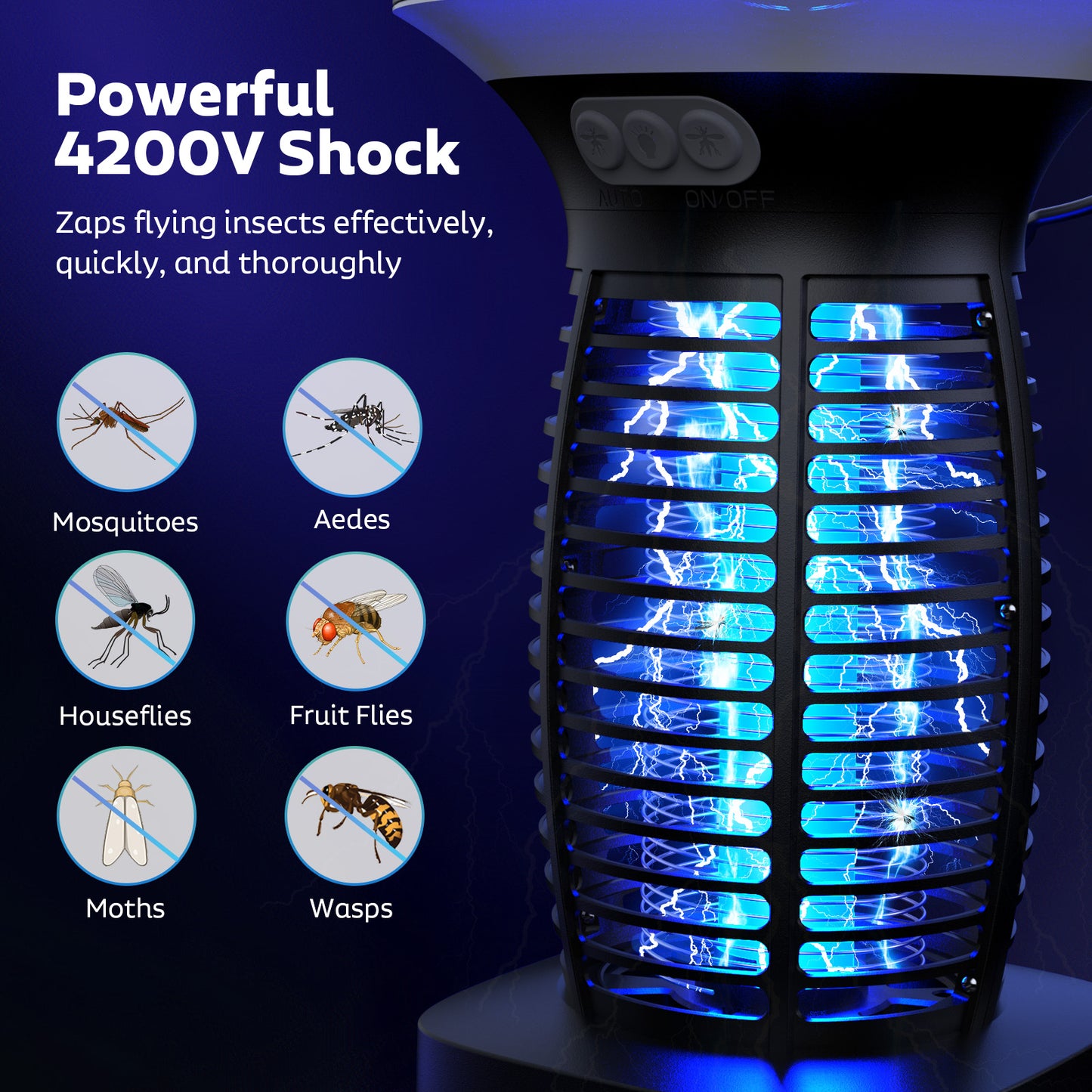 Solar Bug Zapper Outdoor, Mosquito Zapper Outdoor Waterproof Electric Fly Zapper Rechargeable Mosquito Killer with Solar Panel, 4200V Fly Trap Indoor for Home Backyard, Patio, Garden, Camping