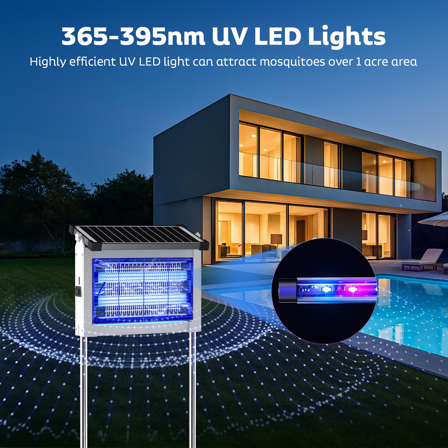 OnBeam Solar Bug Zapper Outdoor, Mosquito Zapper Waterproof Electric Fly Zapper Rechargeable Mosquito Killer Lamp with 10W Solar Panel, 4500V Cordless Fly Trap for Backyard, Patio, Garden, RV, Camping