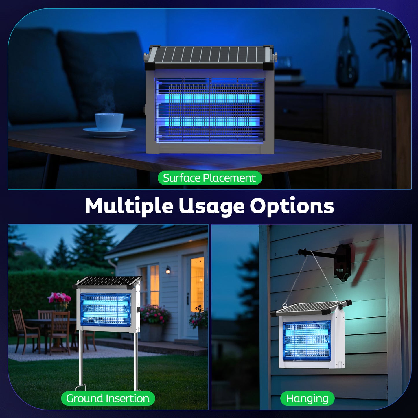 OnBeam Solar Bug Zapper Outdoor, Mosquito Zapper Waterproof Electric Fly Zapper Rechargeable Mosquito Killer Lamp with 10W Solar Panel, 4500V Cordless Fly Trap for Backyard, Patio, Garden, RV, Camping