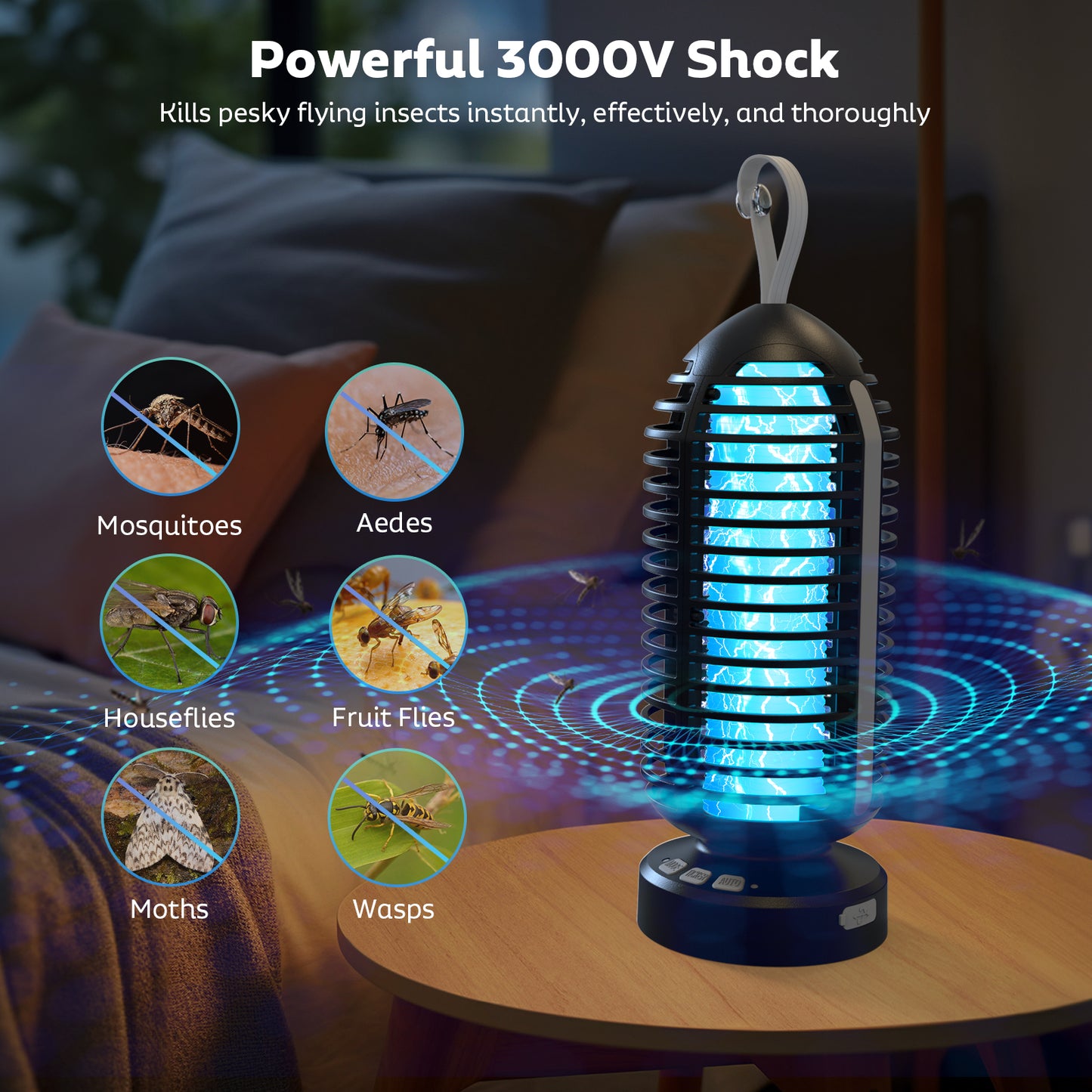 OnBeam Bug Zapper Outdoor, Mosquito Zapper Indoor Electric Fly Zapper Rechargeable Mosquito Killer with Color Changing LED Lights, Auto On/Off, 4000mAh Fly Trap for Home Backyard, Patio, Camping