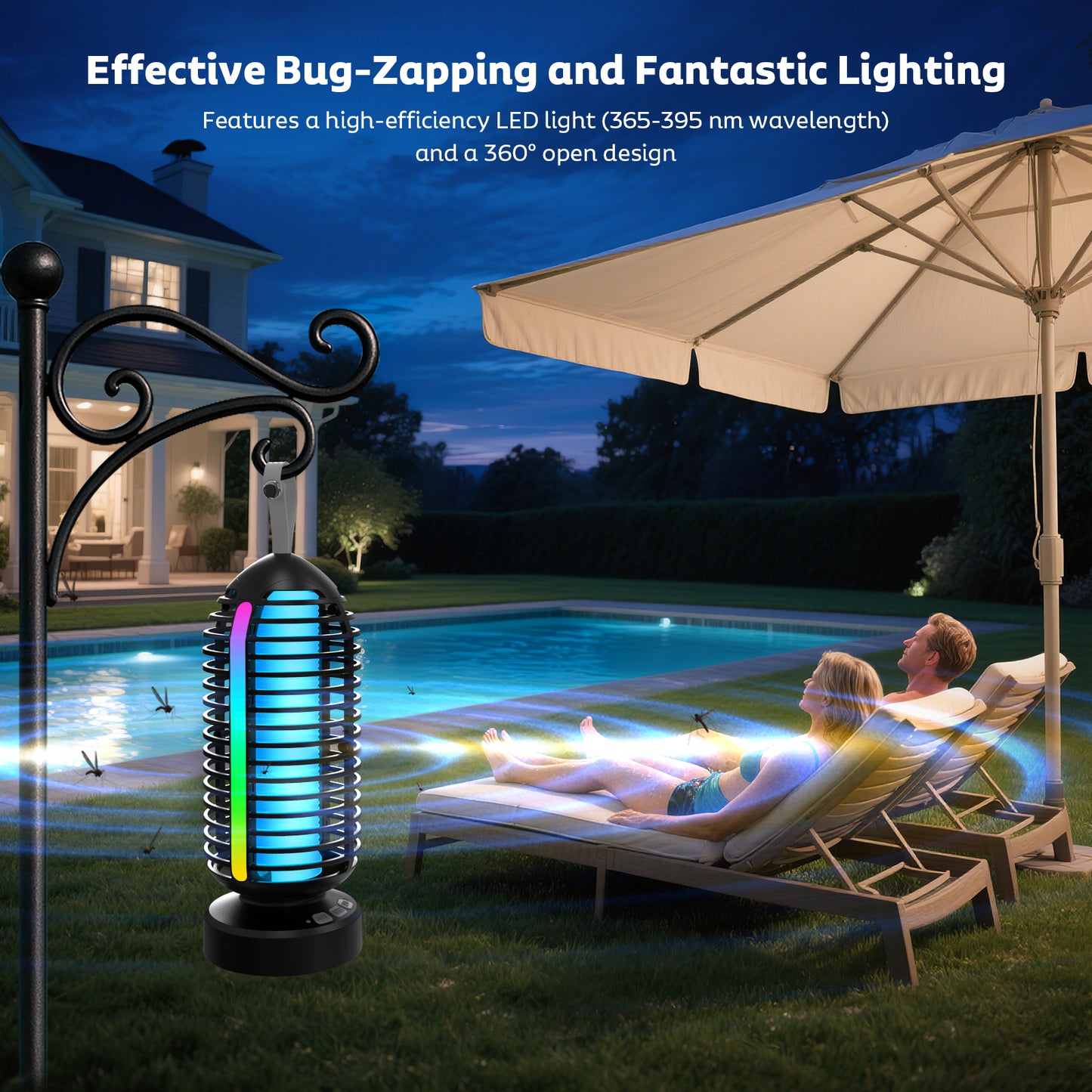 OnBeam Bug Zapper Outdoor, Mosquito Zapper Indoor Electric Fly Zapper Rechargeable Mosquito Killer with Color Changing LED Lights, Auto On/Off, 4000mAh Fly Trap for Home Backyard, Patio, Camping