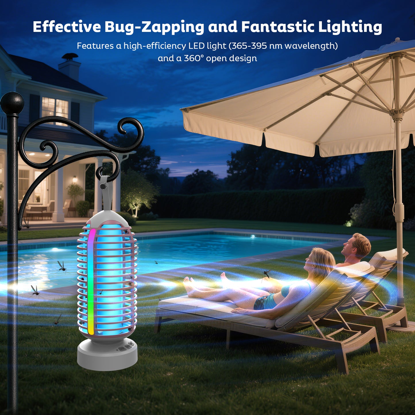 OnBeam Bug Zapper Outdoor, Mosquito Zapper Indoor Electric Fly Zapper Rechargeable Mosquito Killer with Color Changing LED Lights, Auto On/Off, 4000mAh Fly Trap for Home Backyard, Patio, Camping