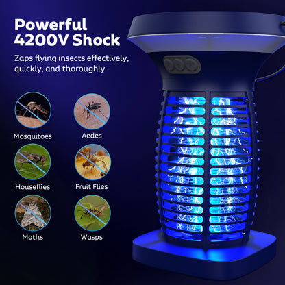 OnBeam Solar Bug Zapper Outdoor, Mosquito Zapper Outdoor Waterproof Electric Fly Zapper Rechargeable Mosquito Killer with Solar Panel, 4200V Fly Trap Indoor for Home Backyard, Patio, Garden, Camping