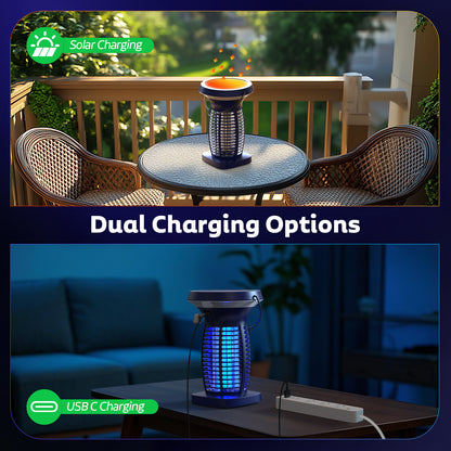 OnBeam Solar Bug Zapper Outdoor, Mosquito Zapper Outdoor Waterproof Electric Fly Zapper Rechargeable Mosquito Killer with Solar Panel, 4200V Fly Trap Indoor for Home Backyard, Patio, Garden, Camping