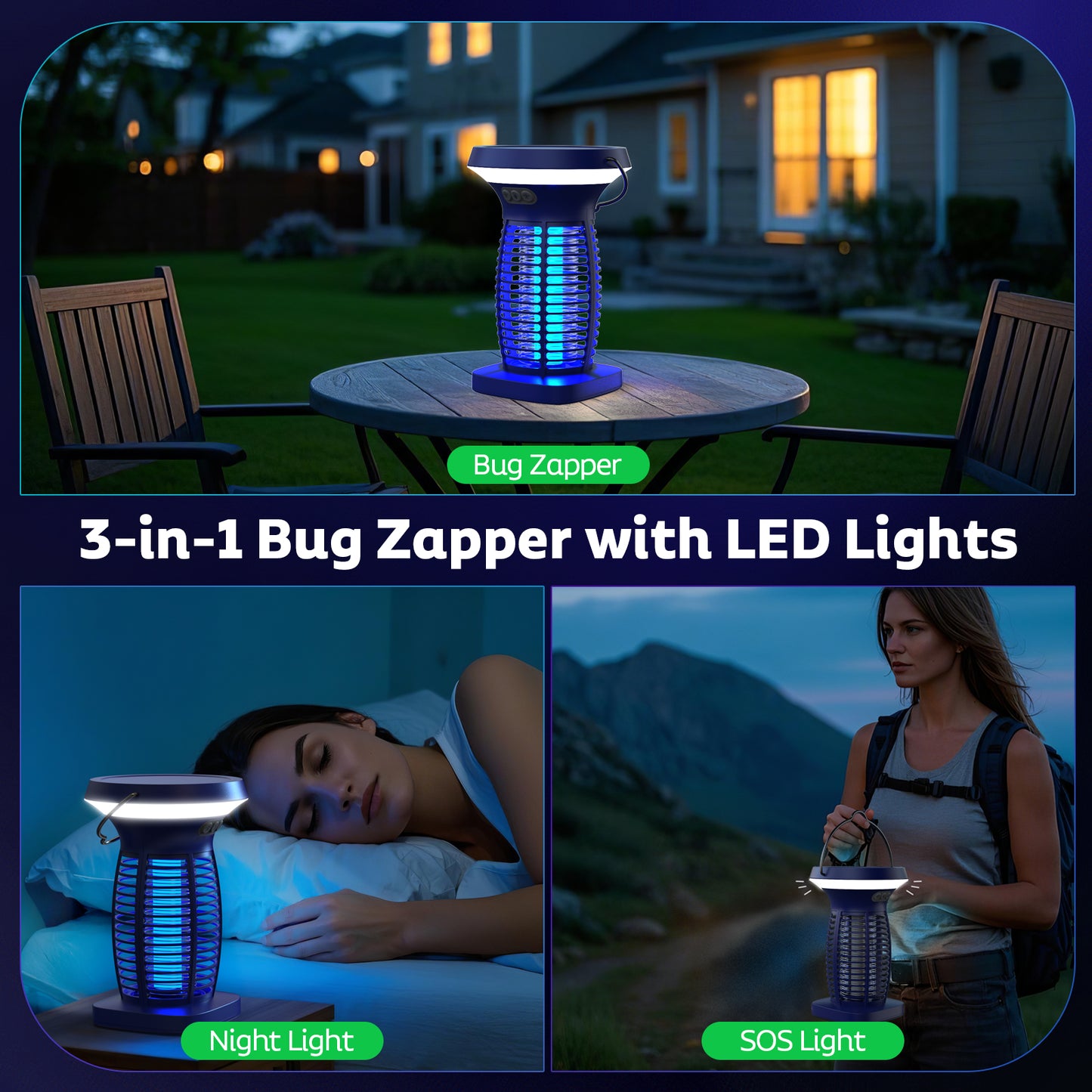 OnBeam Solar Bug Zapper Outdoor, Mosquito Zapper Outdoor Waterproof Electric Fly Zapper Rechargeable Mosquito Killer with Solar Panel, 4200V Fly Trap Indoor for Home Backyard, Patio, Garden, Camping