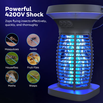 OnBeam Solar Bug Zapper Outdoor, Mosquito Zapper Outdoor Waterproof Electric Fly Zapper Rechargeable Mosquito Killer with Solar Panel, 4200V Fly Trap Indoor for Home Backyard, Patio, Garden, Camping