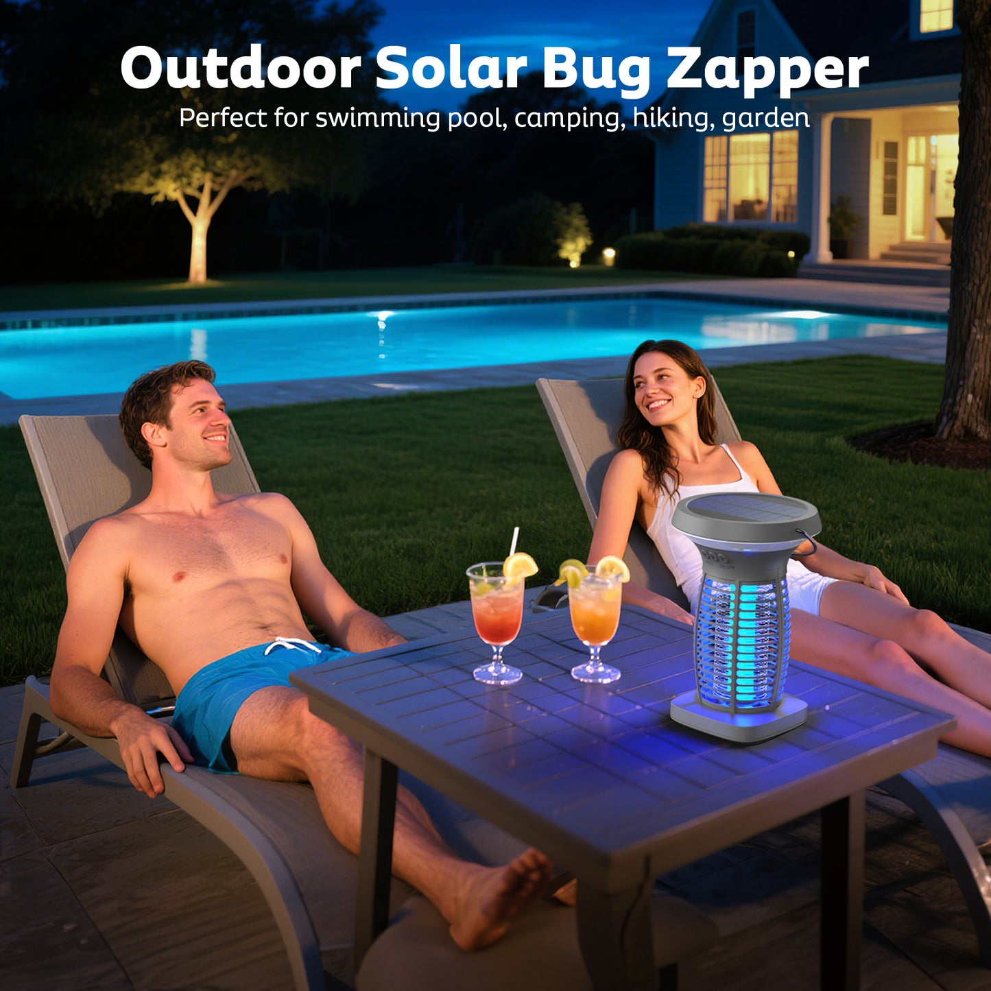 OnBeam Solar Bug Zapper Outdoor, Mosquito Zapper Outdoor Waterproof Electric Fly Zapper Rechargeable Mosquito Killer with Solar Panel, 4200V Fly Trap Indoor for Home Backyard, Patio, Garden, Camping
