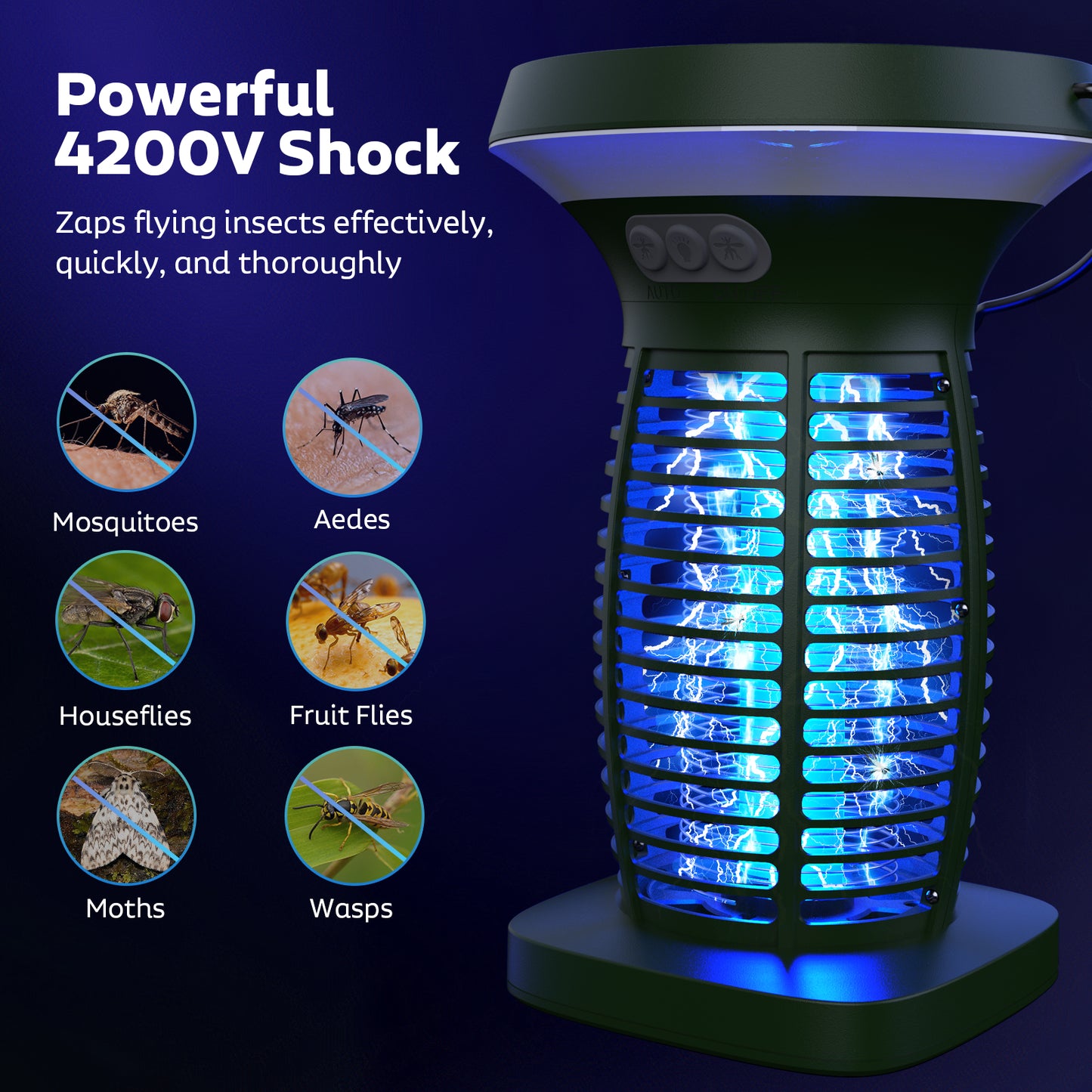 OnBeam Solar Bug Zapper Outdoor, Mosquito Zapper Outdoor Waterproof Electric Fly Zapper Rechargeable Mosquito Killer with Solar Panel, 4200V Fly Trap Indoor for Home Backyard, Patio, Garden, Camping