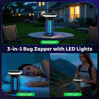 OnBeam Solar Bug Zapper Outdoor, Mosquito Zapper Outdoor Waterproof Electric Fly Zapper Rechargeable Mosquito Killer with Solar Panel, 4200V Fly Trap Indoor for Home Backyard, Patio, Garden, Camping