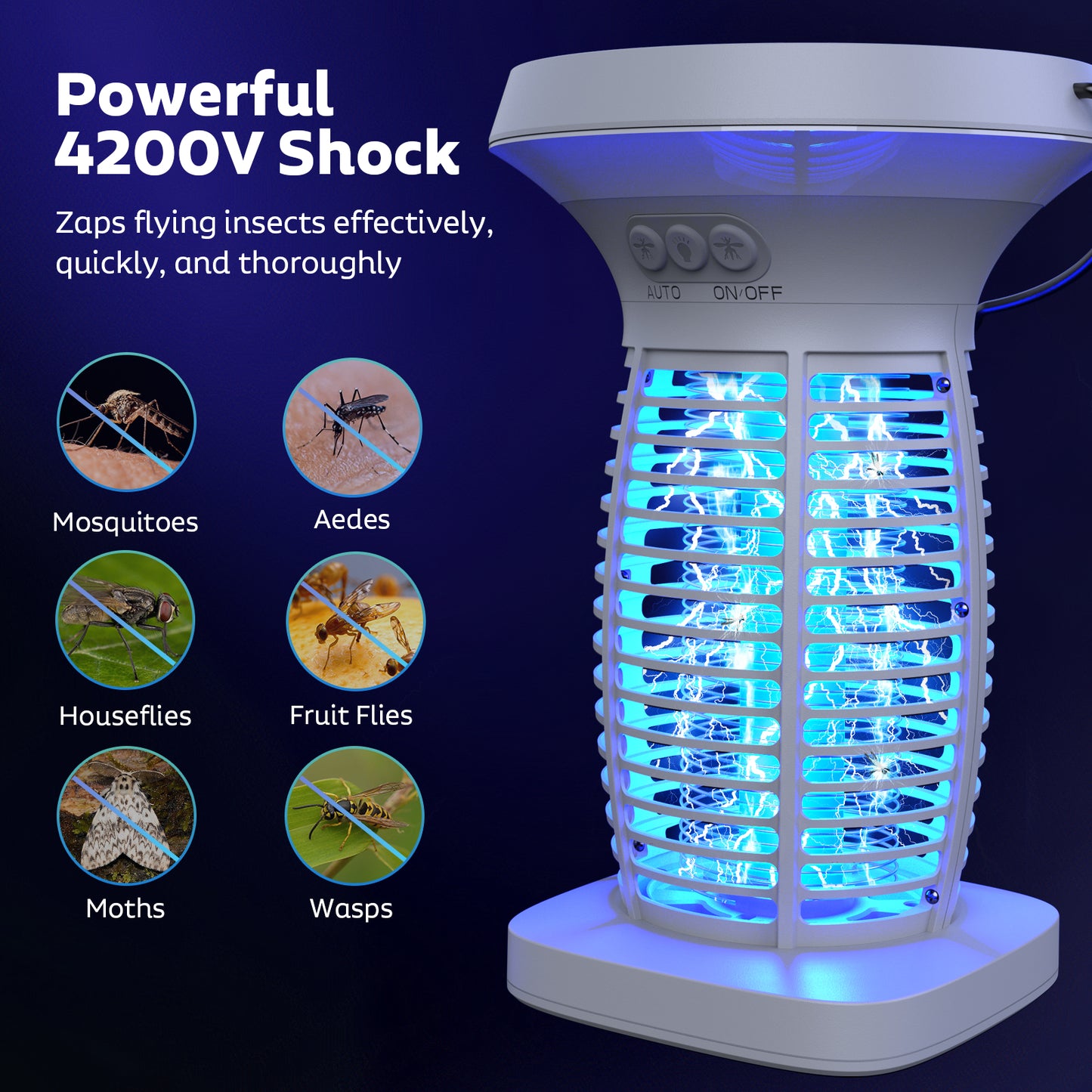 Solar Bug Zapper Outdoor, Mosquito Zapper Outdoor Waterproof Electric Fly Zapper Rechargeable Mosquito Killer with Solar Panel, 4200V Fly Trap Indoor for Home Backyard, Patio, Garden, Camping