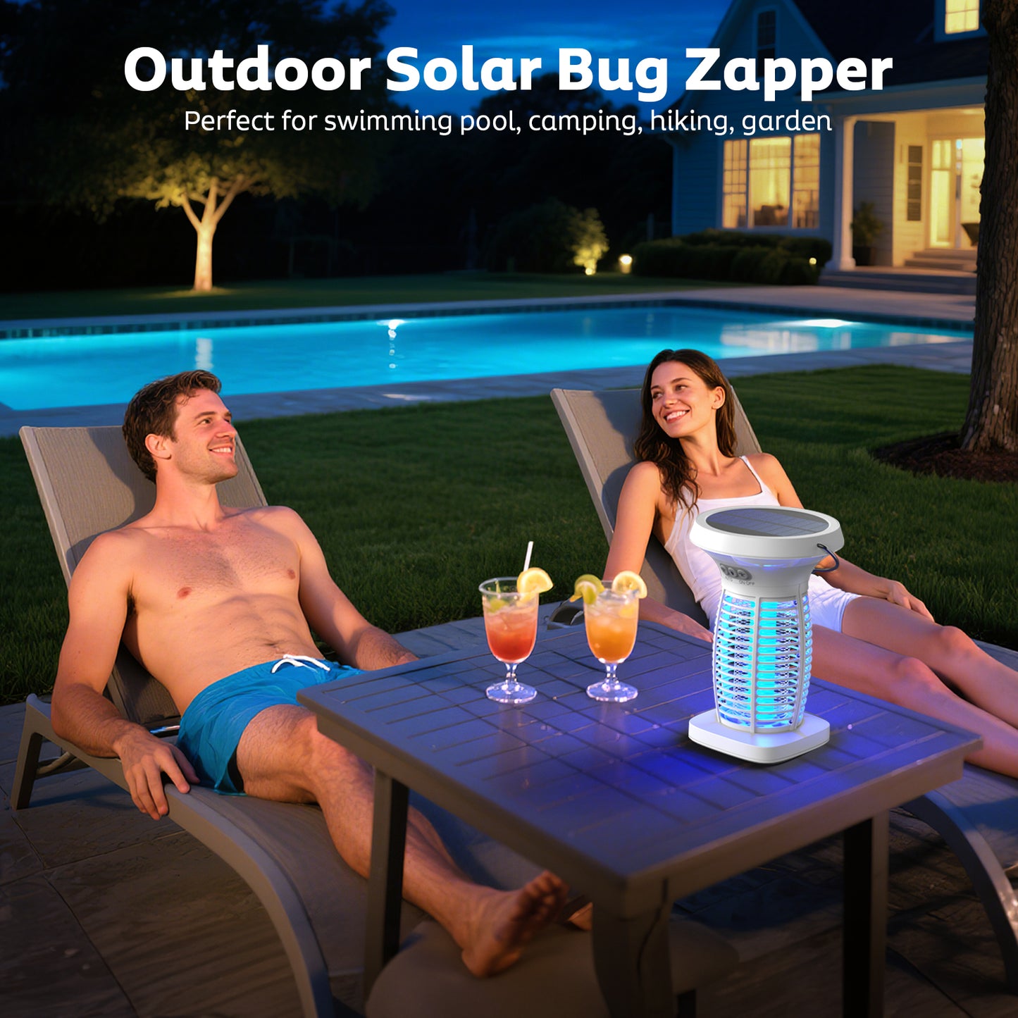 Solar Bug Zapper Outdoor, Mosquito Zapper Outdoor Waterproof Electric Fly Zapper Rechargeable Mosquito Killer with Solar Panel, 4200V Fly Trap Indoor for Home Backyard, Patio, Garden, Camping