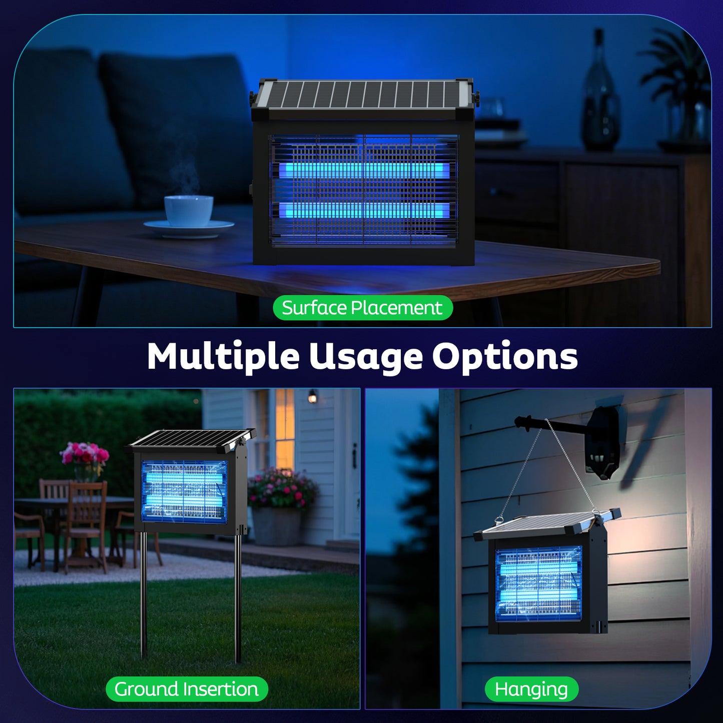 OnBeam Solar Bug Zapper Outdoor, Mosquito Zapper Waterproof Electric Fly Zapper Rechargeable Mosquito Killer Lamp with 10W Solar Panel, 4500V Cordless Fly Trap for Backyard, Patio, Garden, RV, Camping